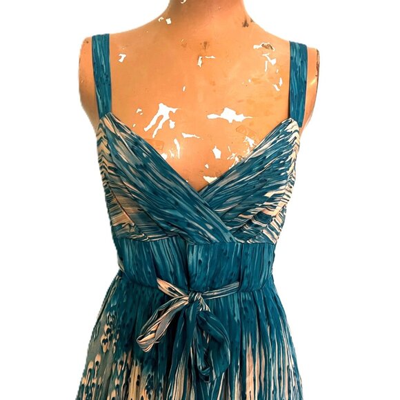 Anthropologie $168 LIL Caballo Falls Silk Dress Teal Blue Size 4 Flattering Fit - Picture 2 of 9